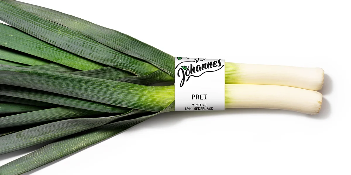 Leeks labelled with Branding by Banding